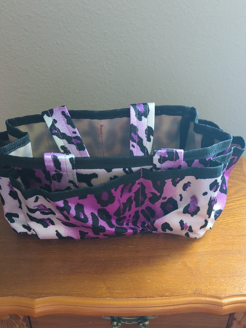 Purple Leopard Print Tote Organizer For Purse.